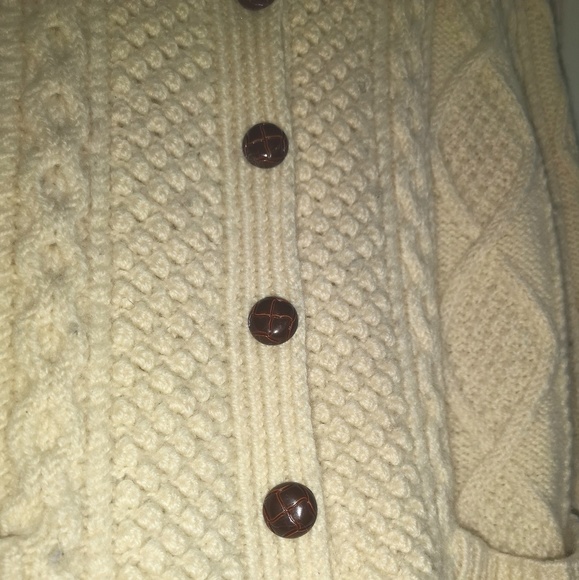Vintage Aran Irish Boyfriend Crew Neck Cardigan Designer - Picture 6 of 7
